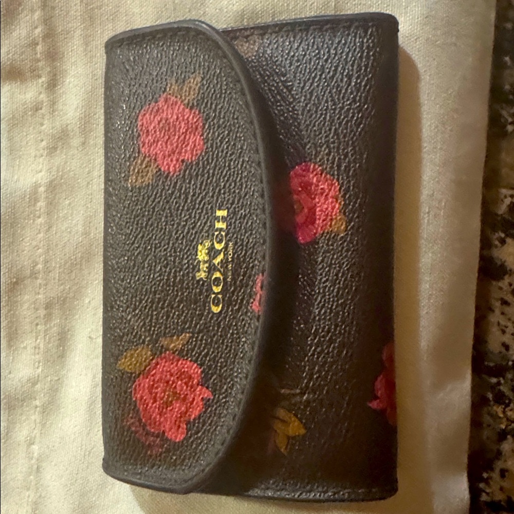 Coach wallet keychain with Pink/Red  Floral Design